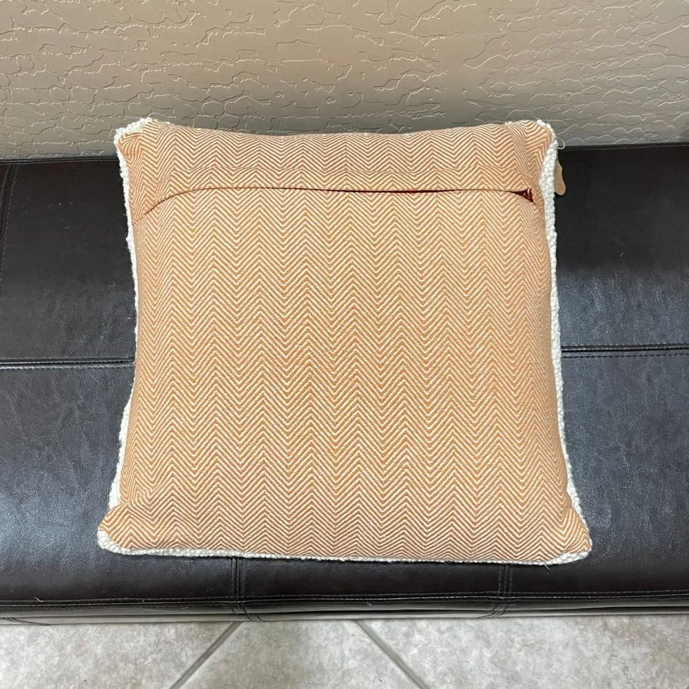 New Mud Pie Pumpkin Pillow Recessed Hooked White Orange Plaid Fall Halloween